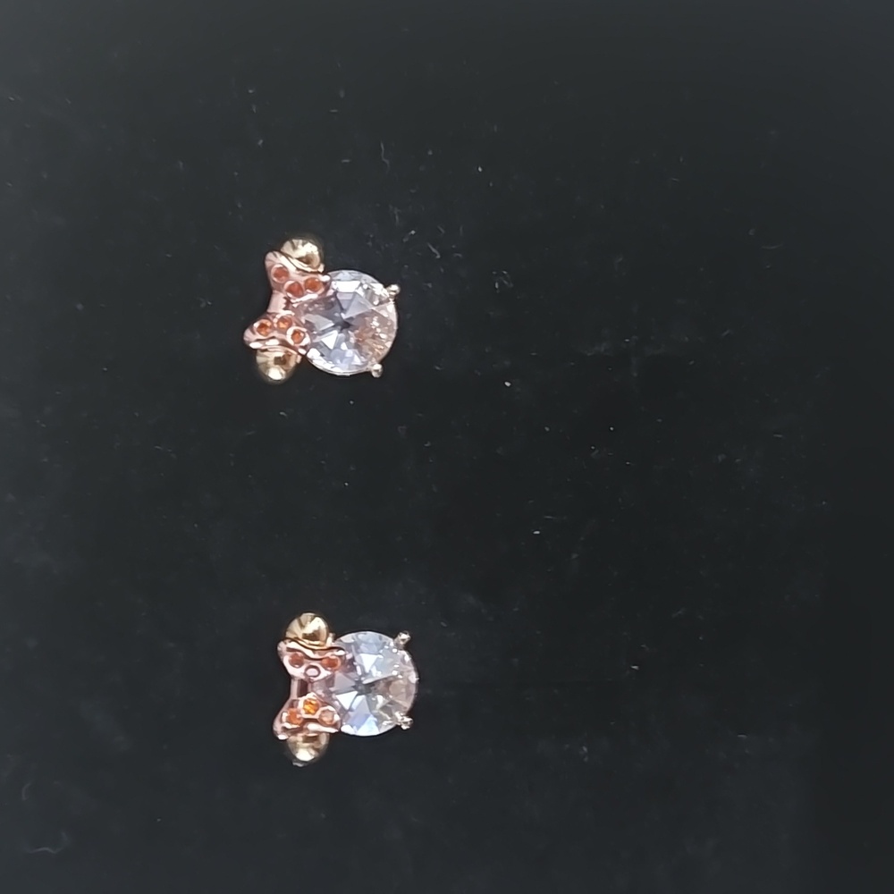 Minnie Mouse Gold Stud Earrings with Pink Bow - Picture 2 of 4